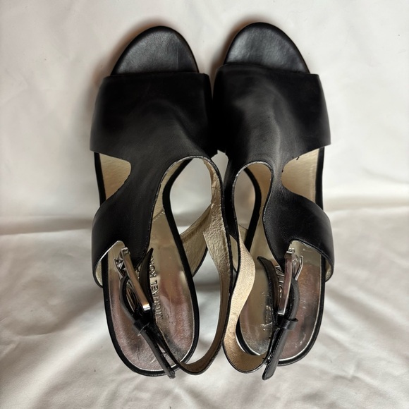 Michael Kors Heels Womens 8.5 Josephine Peep Toe Wedge Slingback Black Leather - Picture 9 of 16